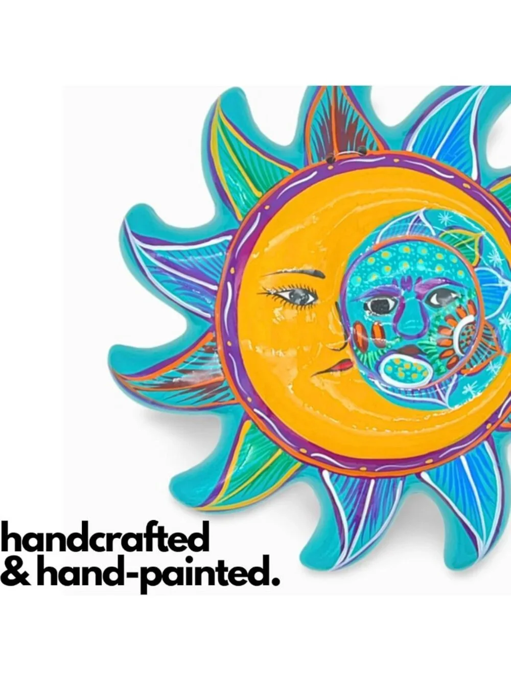 Hand-Painted Ceramic Sun & Moon Face Decor - Mexican Eclipse Wall Art - Unique